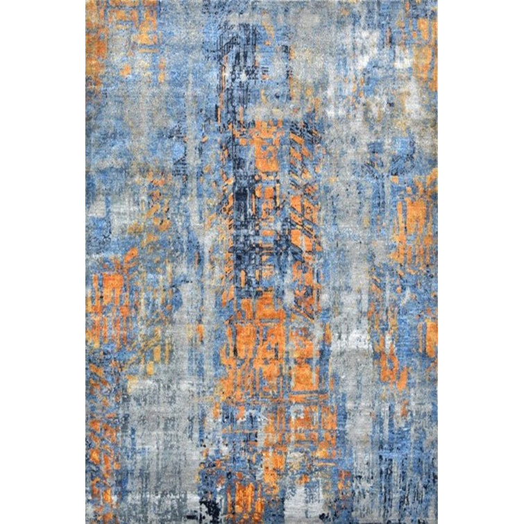 17 Stories Bruyere Oriental Blue/Orange Area Rug Wayfair
